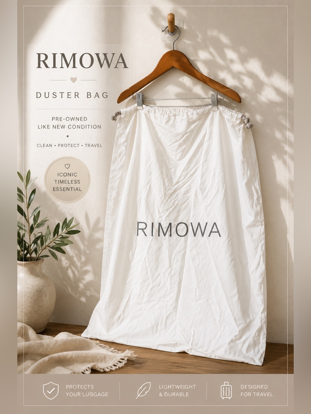 RIMOWA White Drawstring Luggage Dust Bag Travel Storage Cover 26” x 32”